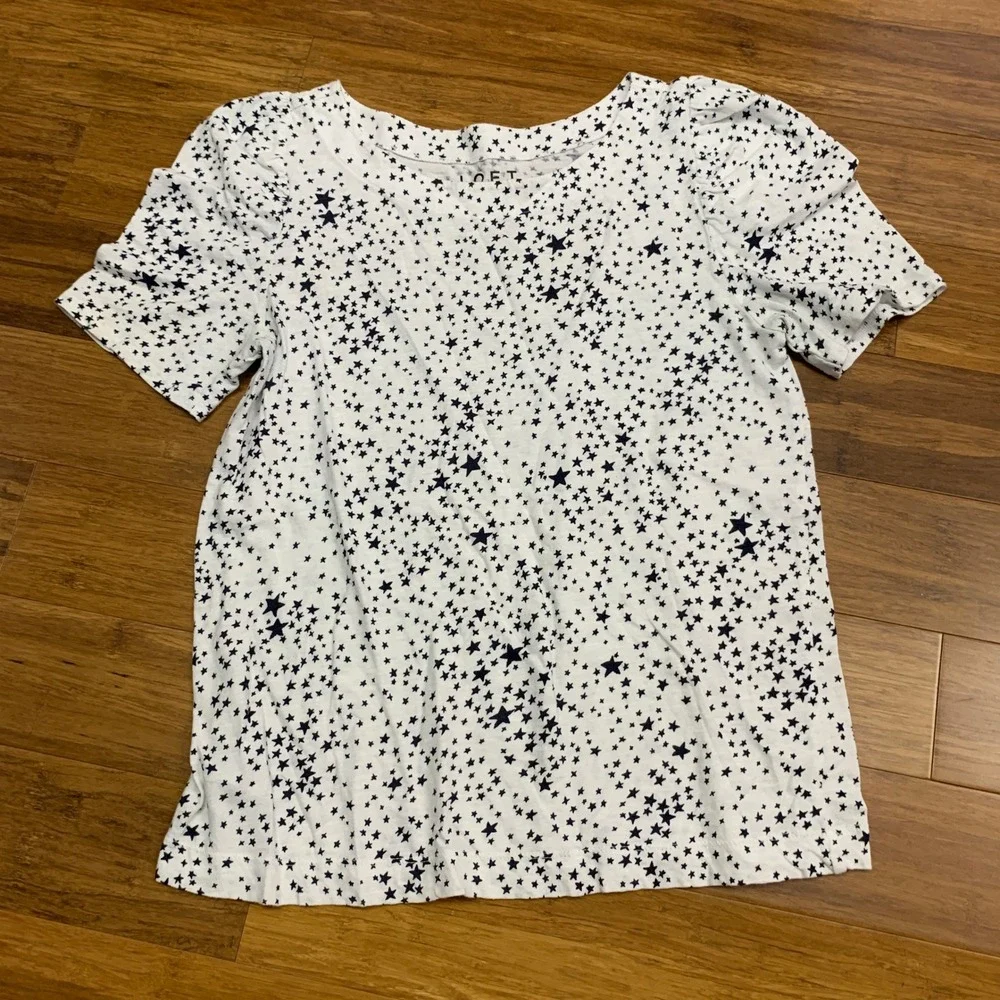 LOFT White Star Print Short‎ Sleeve Top Womens Size XS Casual Cotton T-Shirt Tee